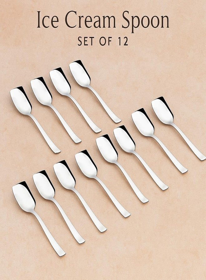 Vemlons Ice Cream Spoon Stainless Steel Set of 12 Icecream Spoons, Silverware Spoon Set, Dinner Spoon 14cm, Food Grade Silverware for Home & Kitchen, Durable Stylish, 12 Silver Spoons - Image 4